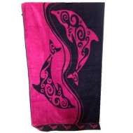 Drap de Plage 100x180 Dauphin Noir/Fushia