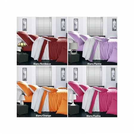 Housse de Couette Bicolore Satin de Coton 200x200 + 2 Taies 65x65 Satin 120 fils/cm2