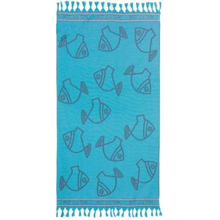 Fouta Coton Egyptien doublée éponge 90 x 180 cm POISSONS TURQUOISE