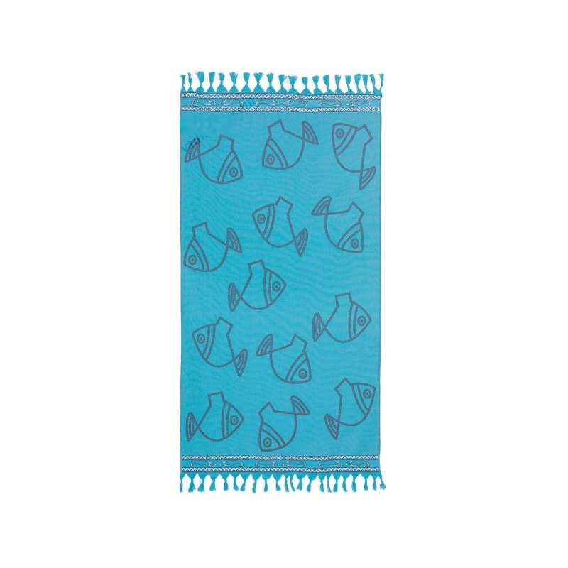 Fouta Coton Egyptien doublée éponge 90 x 180 cm POISSONS TURQUOISE Fouta Coton Egyptien doublée éponge 90 x 180 cm POISSONS TURQUOISE