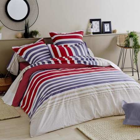 Parure Housse de Couette Percale Stripe Pacific