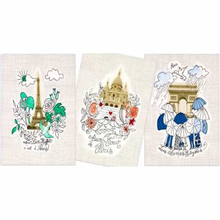 Lot de 3 Torchons 50x75 Paris Monuments - Vent du Sud