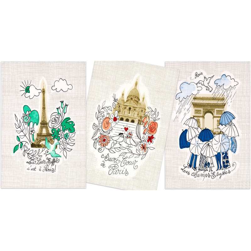 Lot de 3 Torchons 50x75 Paris Monuments - Vent du Sud Lot de 3 Torchons 50x75 Paris Monuments - Vent du Sud