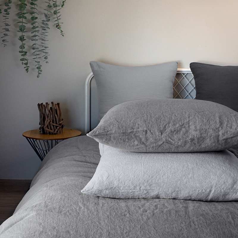 Chambray - Housse de couette en coton 140x200cm - Gris - Habitat