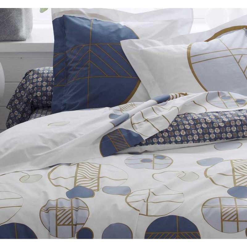 Drap housse imprimé 120x200 cm percale de coton ROMEO bleu