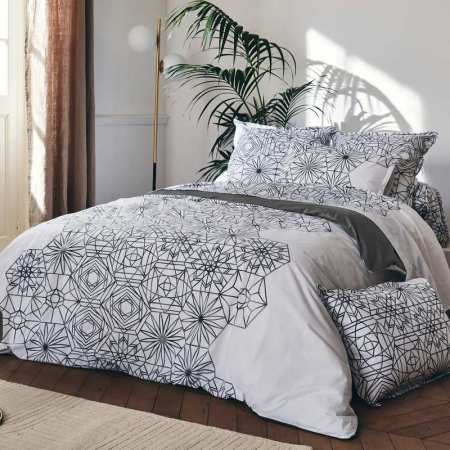 Parure de lit 260x240 cm Percale 100% coton ROMEO bleu Baltique