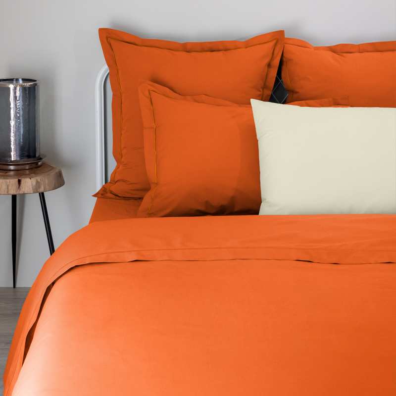 Drap housse imprimé 160x200 cm percale de coton SANTAL orange melba Bonnet  40 cm