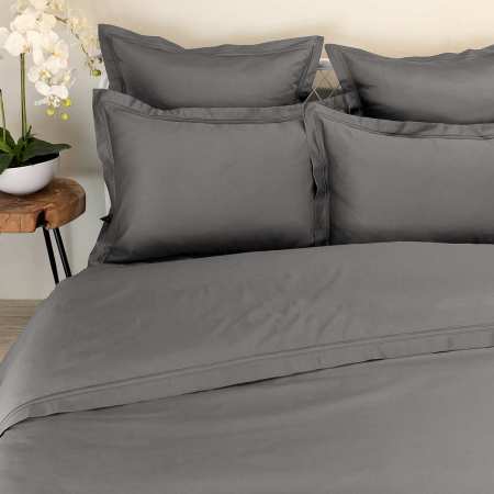 Drap-housse 160x200 en satin de coton gris tempête SATIN