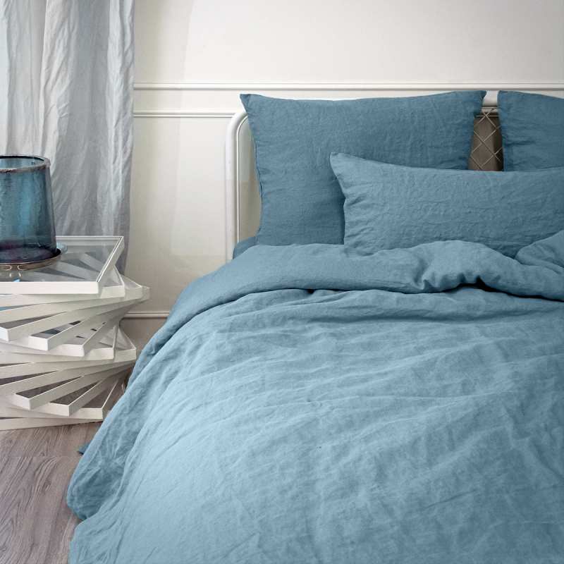 Drap housse 140x190 en Lin Lavé Bleu Cobalt - Bonnet 30 cm - Linge