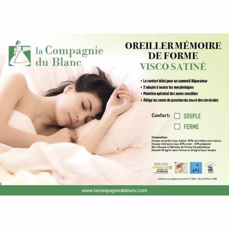 Oreiller Mémoire de Forme souple ou ferme en format classique