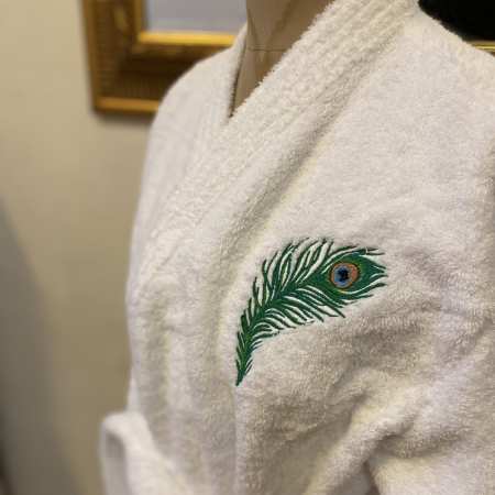 Peignoir de Bain à Col Kimono - Broderie PAON 100% Coton 480 g/m²