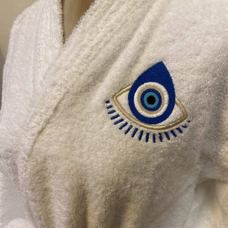 Peignoir de Bain à Col Kimono - Broderie ŒIL