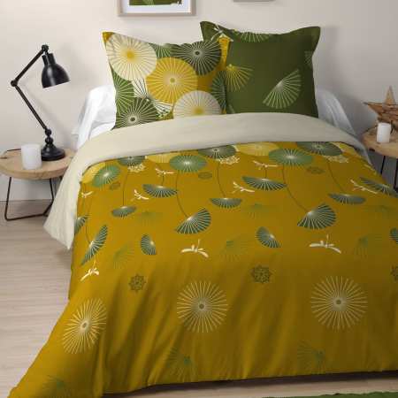 Parure de lit 140x200 cm percale 100% coton GABRIELLE jaune