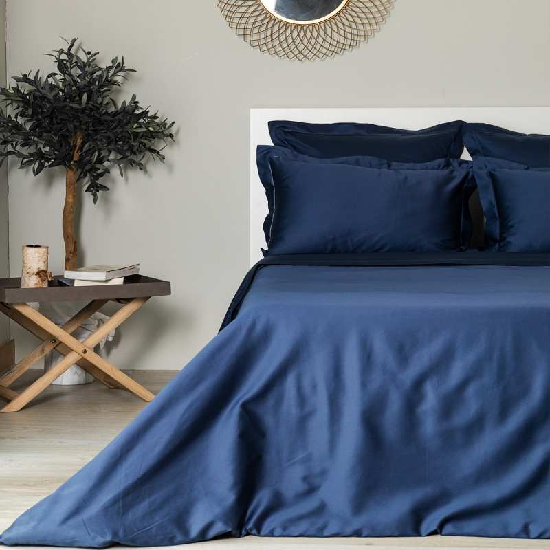 Taie d'oreiller 65x65 cm satin de coton BOTANIC bleu Nuit