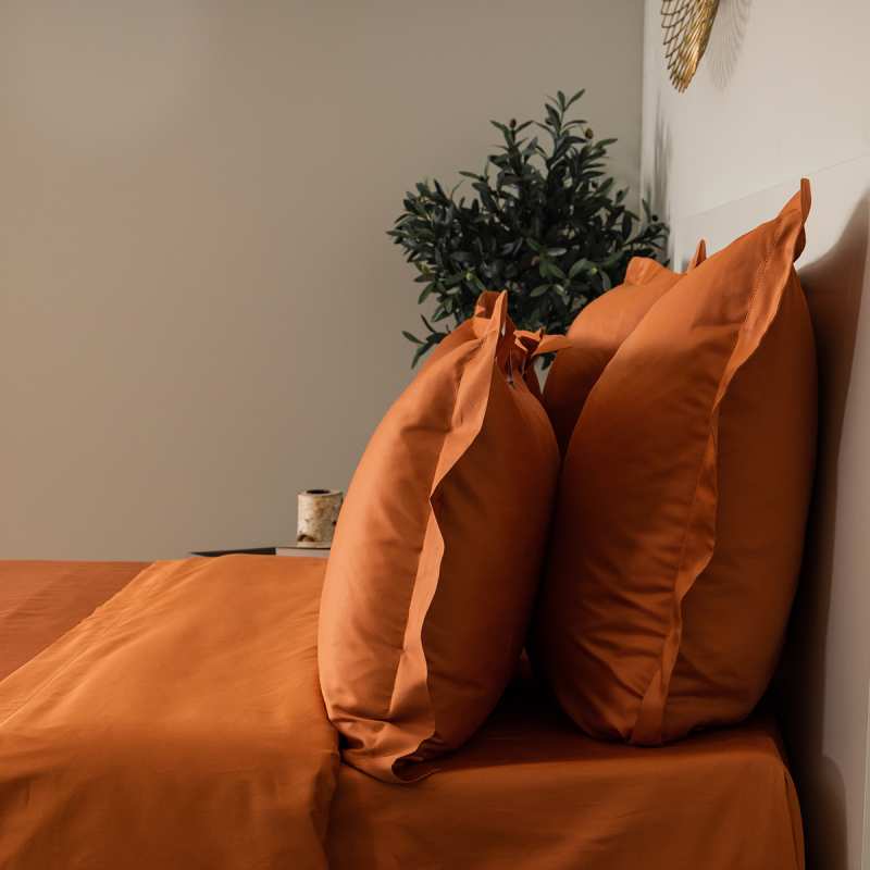 Drap Housse Percale Bonnet 40 Cm Santal Orange 180x200 - Drap housse BUT