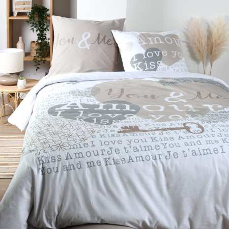 Housse de couette et une taie coton (140 cm) Beloha Ecru - Linge de lit -  Eminza