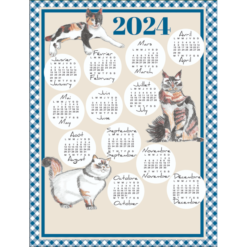 Torchon Calendrier 2024 - LES CHATS Torchon Calendrier 2024 - LES CHATS