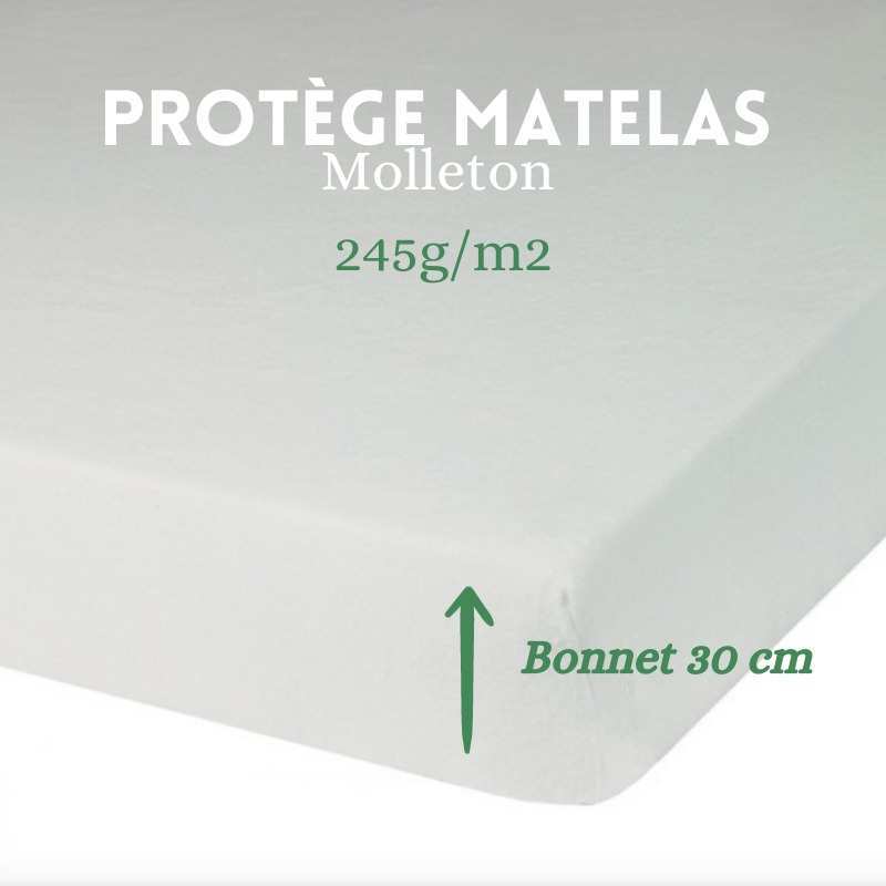 Protège Matelas Molleton 100% coton - Bonnet 30 cm