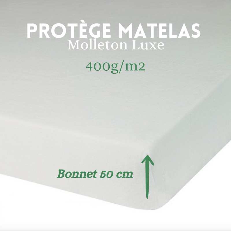 Protège matelas 140x190 cm ACHUA - Molleton 100% coton 400 g/m2, bonnet  40cm