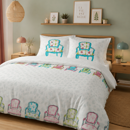 Housse de Couette Versailles Turquoise 220x240 + 2 Taies 65x65