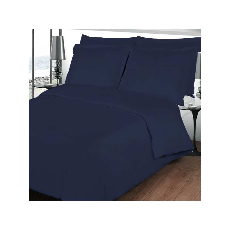 Housse De Couette 220x240 Bleu Marine - Coton Doux - 2 Taies 65x65cm