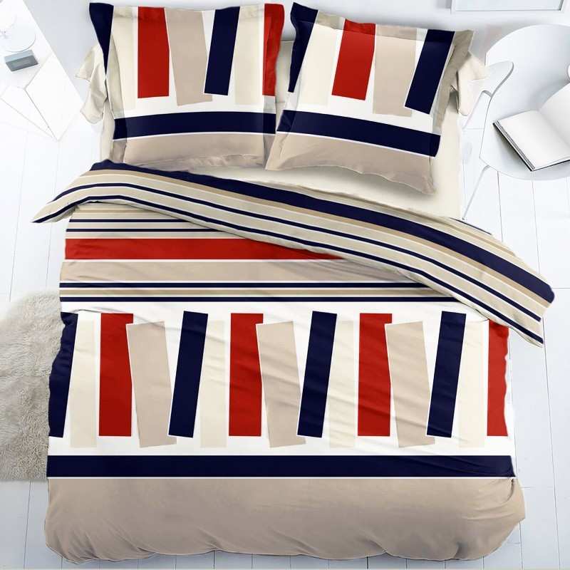 Housse de couette à rayures multicolores - La Compagnie du Blanc